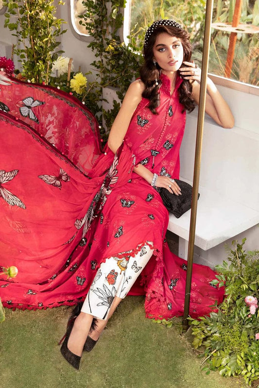 Maria B Red butterfly  Lawn Digital Embroidery New Arrival 3pc