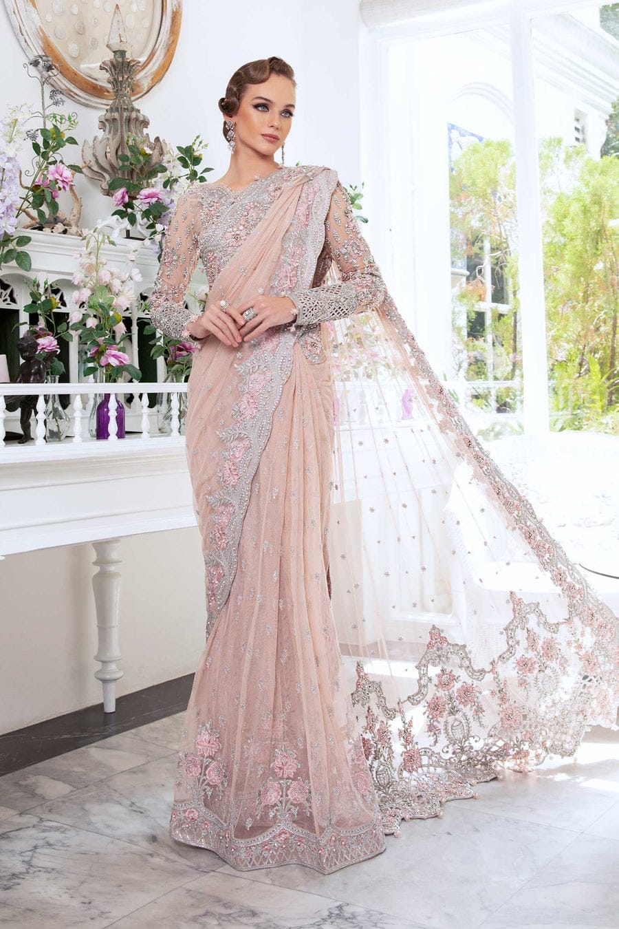 M.B Queen Pink Couture saree Wedding Collection