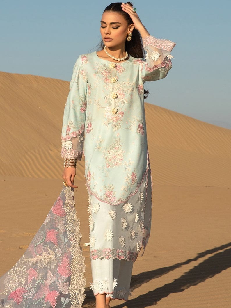 Rang Rasiya Sky Blue Luxury Lawn Embroidery Chikankari Dress 3pc