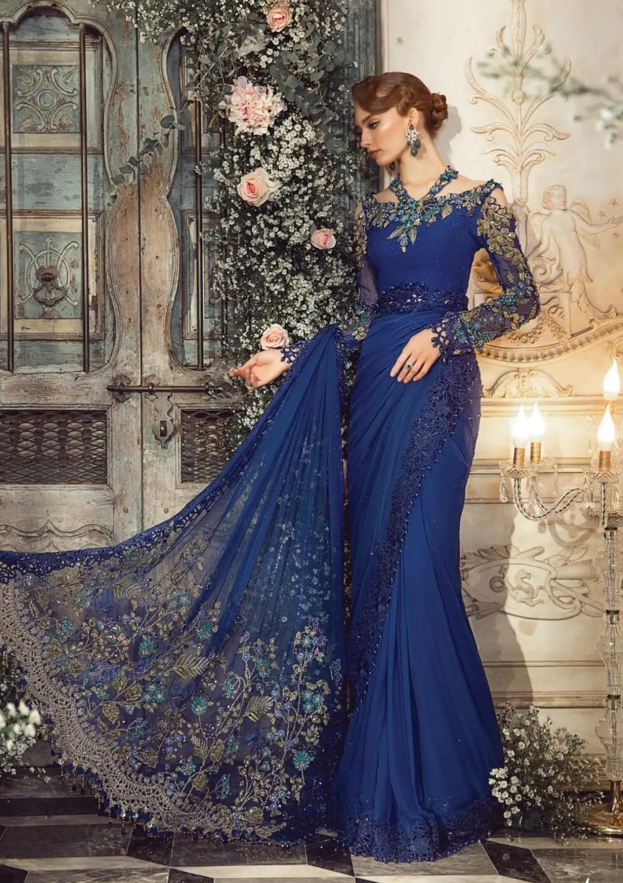 MARIA B SAREE BLUE MBROIDERED WEDDING COLLECTION