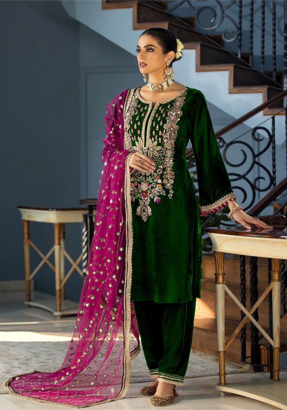 ANNUS ABRAR VELVET COLLECTION GREEN HAND WORK 3PC