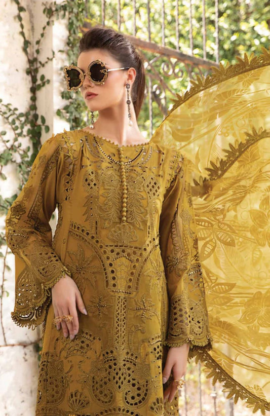 Maria B Mustard Pure Lawn Chikankari Embroidery Dress