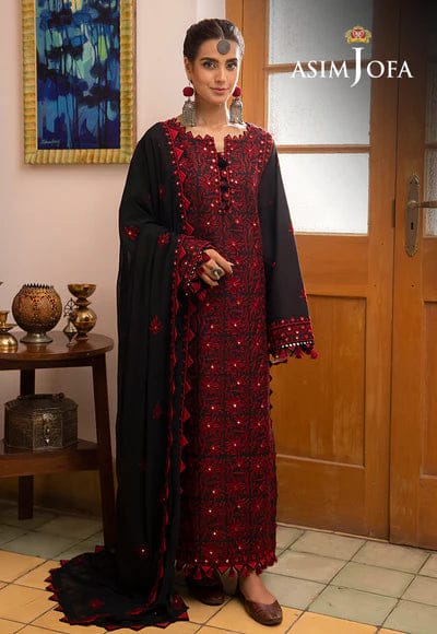 Asim Jofa black & Red Chiffon Dress 3pc