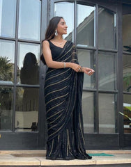 Maryam Nafees Black Saree Chiffon fabric Wedding Collection