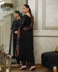 Therds & MOTIFS BLACK EMBROIDERED CHARMEUSE SILK DRESS