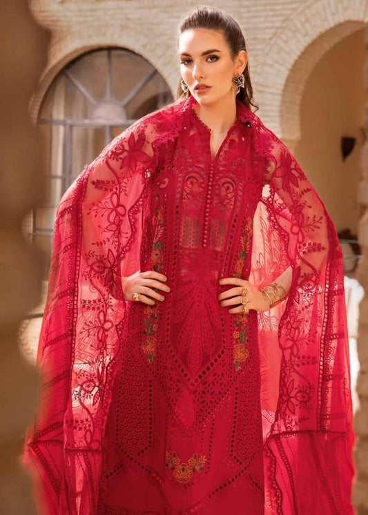 Maria B Red Chikankari Lawn Embroidery Dress 3pc