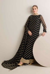 Designer Wear Black Chiffon Dress 3pc