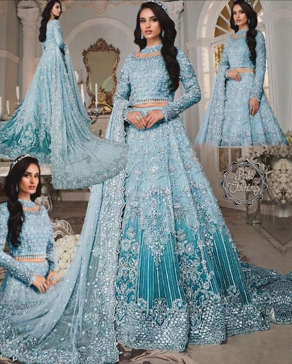 Maria B Sky Blue Bridal Net Maxi