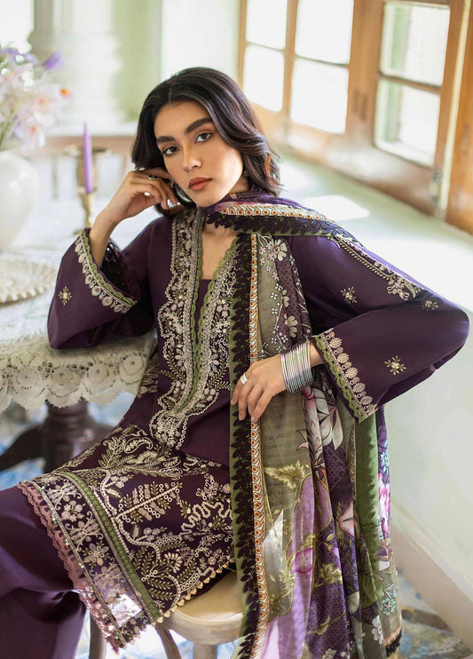 Jazmin Purple Luxury Lawn Chikankari Embroidery Dress 3pc