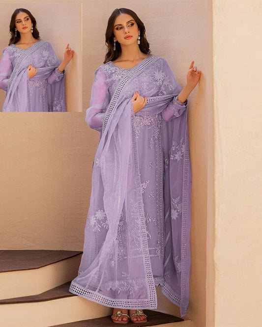 Mushq Embroidered Luxury Addawork Collection- Lilac