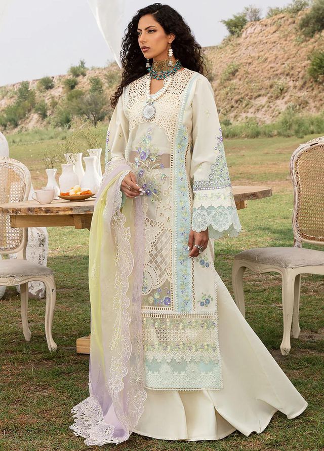 Bin Ilyas Lemon Embroidery Lawn Chikankari Dress 3pc