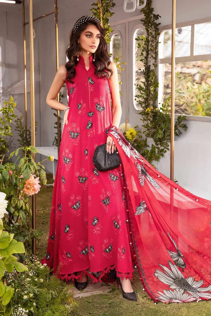 Maria B Red butterfly  Lawn Digital Embroidery New Arrival 3pc