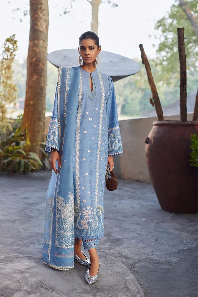 Suffuse Sky Blue Chikankari Lawn Embroidery Dress 3pc