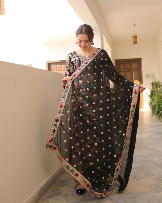 Hania Aamir Wear Black Lawn Fully Embroidery Dress 3pc