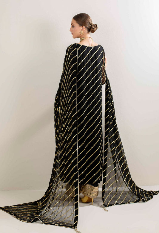 Designer Wear Black Chiffon Dress 3pc