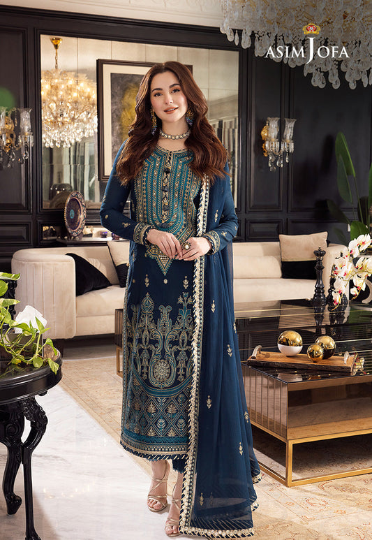 Asim jofa navy blue-10 unstiched  printed LAWN  3 PCS