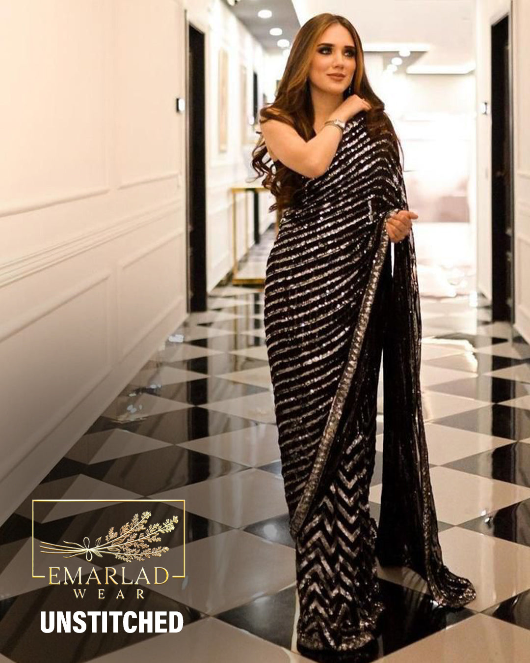 Saba Rajput Saba Rajput | Black Chiffon - Saree – Emarlad Wear